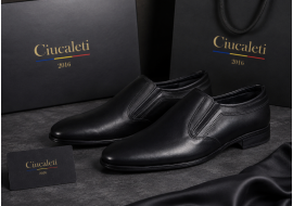 Pantofi barbati eleganti negri din piele naturala fara siret GKR818EN